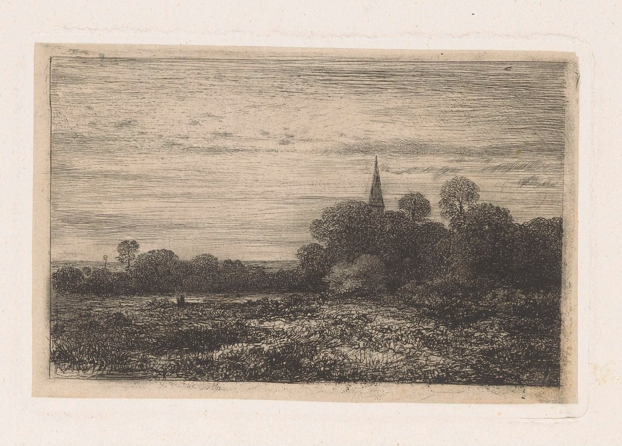 Landskab med kirketårn af Jean Alexis Achard