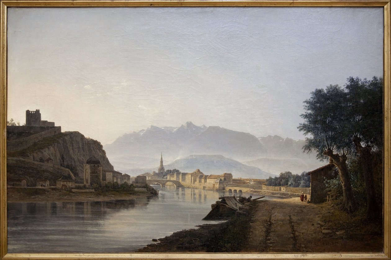 Udsigt over Grenoble taget fra Quai de la Graille, Oliemaleri af Jean Achard (1807-1884) lavet i 1837. Fotografi, KIM Youngtae, Grenoble, Musee de Grenoble. af Jean Alexis Achard