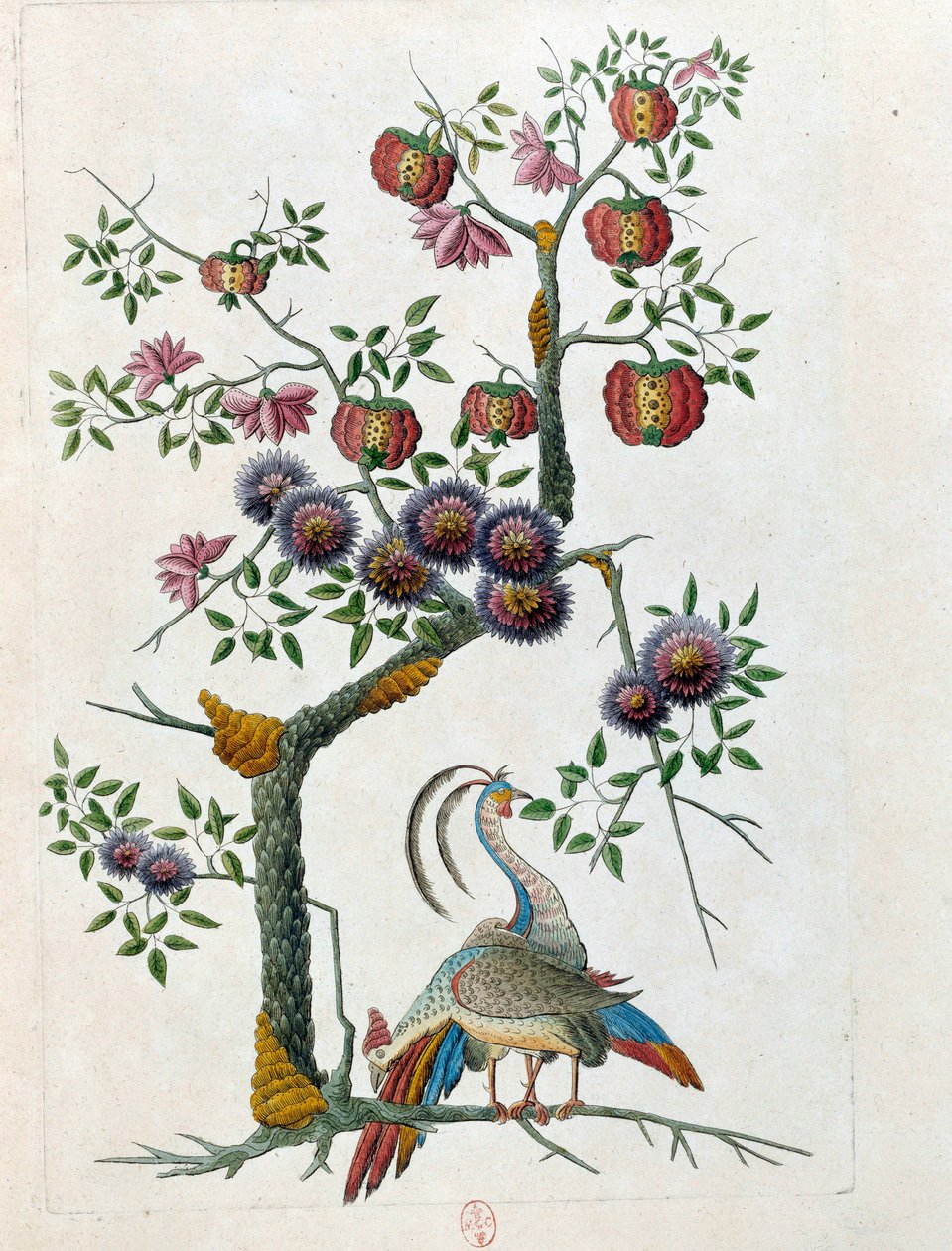Tegning fra en kinesisk vase: fugl og gren af blomster. Maleri af Jean Antoine Fraisse (1700-tallet) af Jean Antoine Fraisse