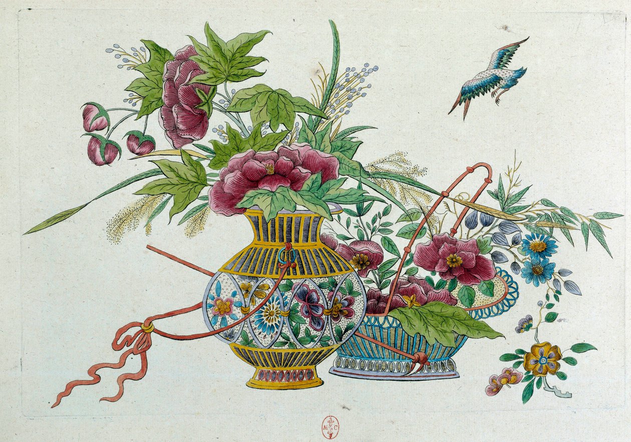 Blomster i en vase. Tegningen kommer fra en kinesisk vase. Maleri af Jean Antoine Fraisse (1700-tallet) af Jean Antoine Fraisse