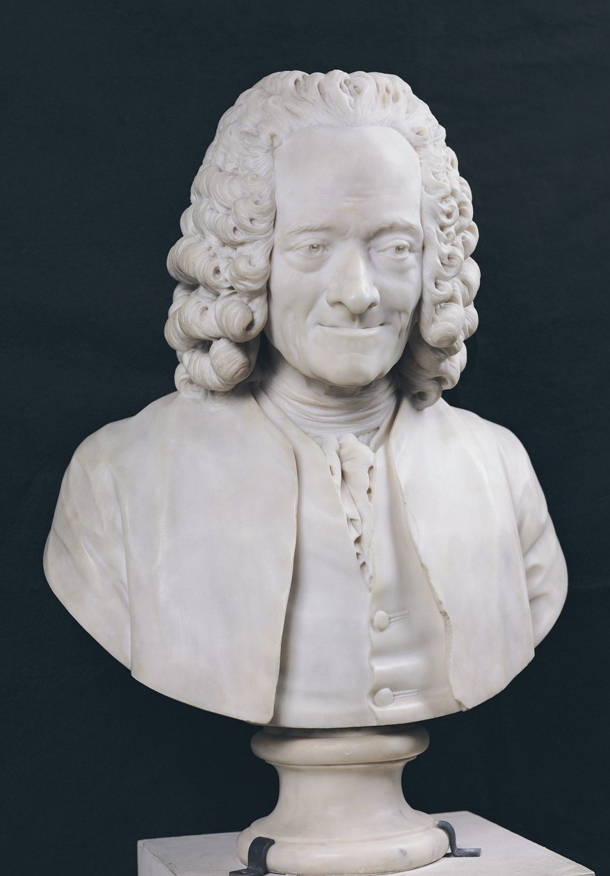 Buste af Francois Marie Arouet de Voltaire (1694-1778) 1778 (marmor) af Jean Antoine Houdon