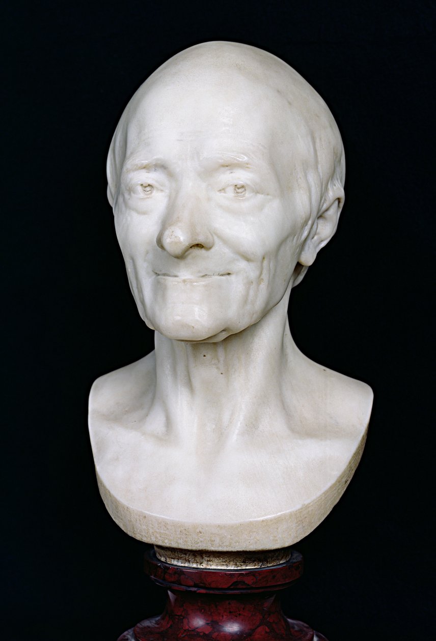 Buste af Voltaire (1694-1778) uden hans paryk, 1778 (marmor) af Jean Antoine Houdon
