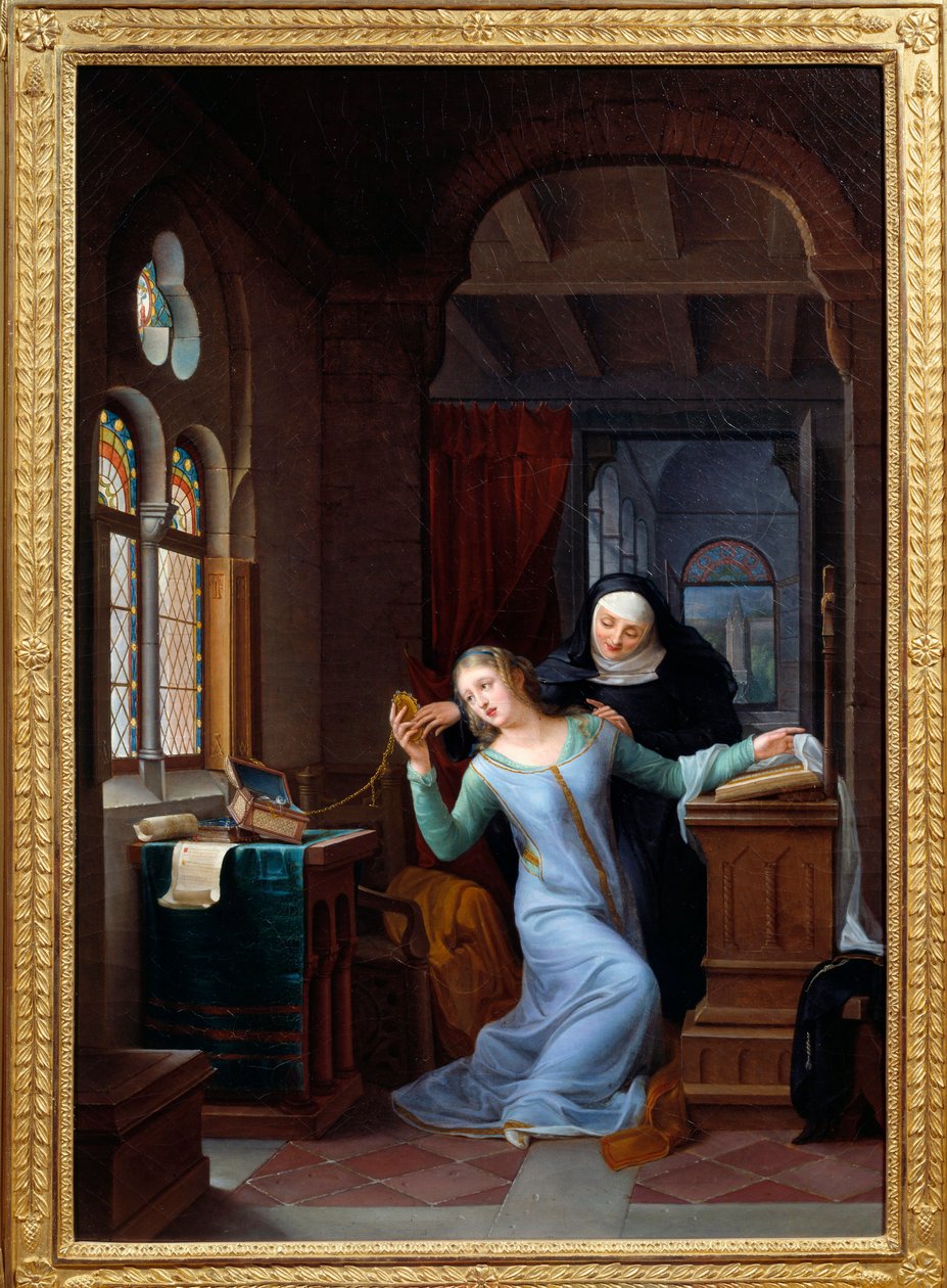 Heloise (1101-1164) omfavner klosterlivet Historien om Heloise og Abelard, legendarisk par. Maleri af Jean Antoine Laurent (1763-1832) 1800-tallet søn. 0,84x0,58 m Malmaison, musee du chateau af Jean Antoine Laurent