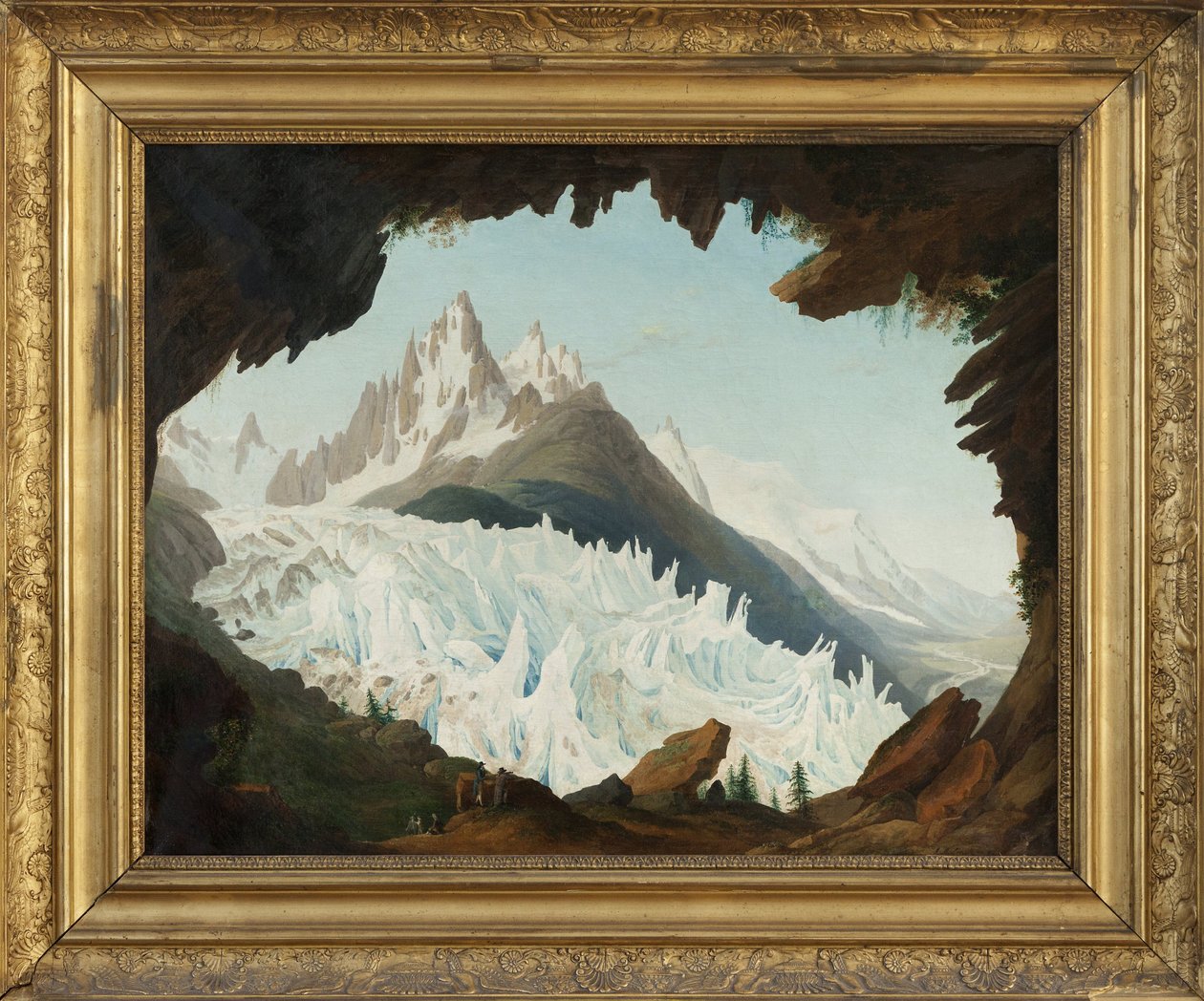 Udsigt over Alperne taget fra hvælvingen kaldet Chapeau of the Woods Glacier (olie på lærred) af Jean Antoine Linck