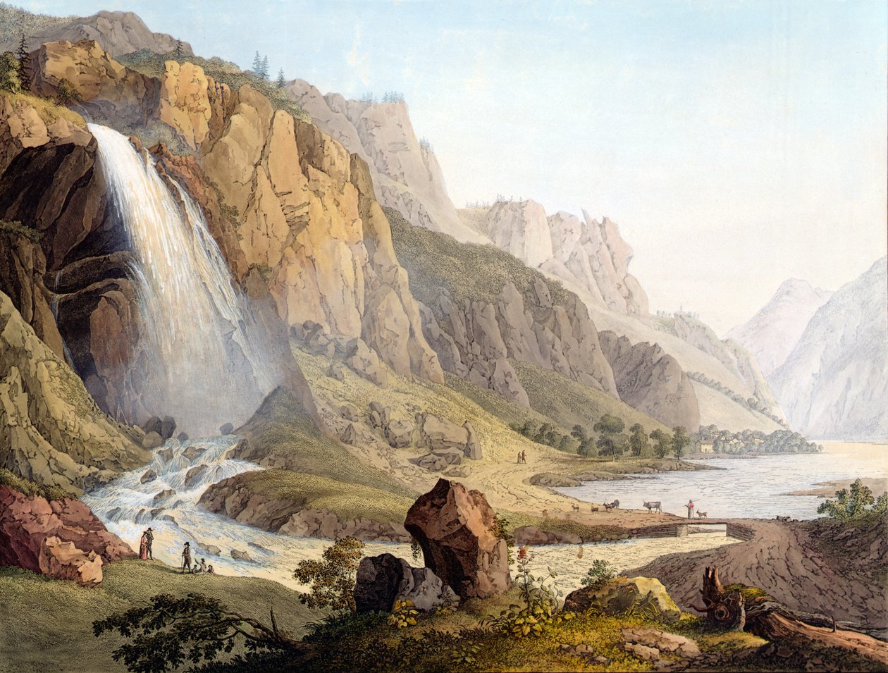 Udsigt over Cascade de Pissevache, ca. 1789 af Jean Antoine Linck