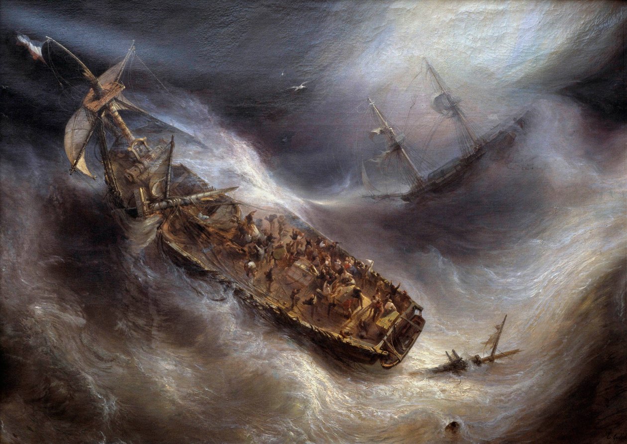 Hengivenhed af kaptajn Dess, af Bordeaux, mod Columbus hollandske skib, i Tempete-maleriet af Theodore Gudin (1802-1880) 1829 Søn. 2,1x2,95 m Bordeaux, Musee des Beaux Arts af Jean Antoine Theodore Gudin