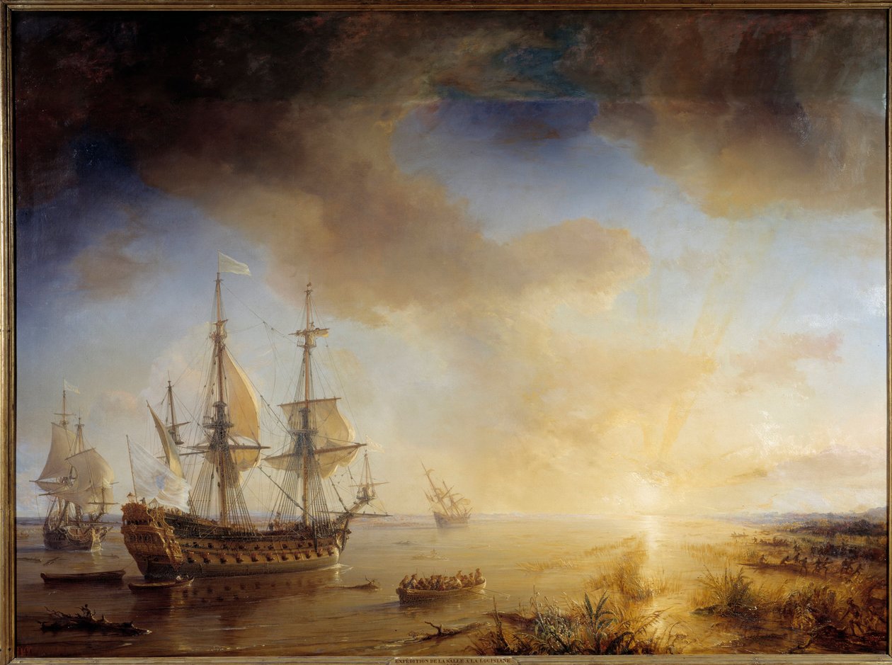 Ekspedition af Robert Cavelier de La Salle til Louisiana (1684). Maleri af Theodore Gudin (1802-1880) af Jean Antoine Theodore Gudin