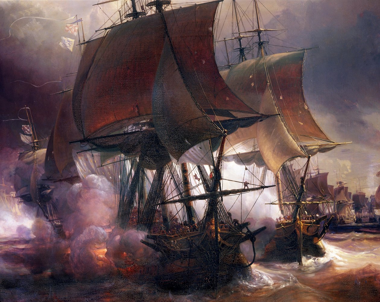 Søslaget ved Ouessant mellem franske og britiske flåder, 27. juli af Jean Antoine Theodore Gudin