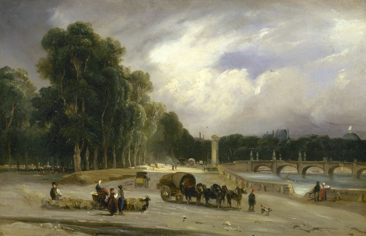 Udsigt over Cours la Reine, ca. 1828 (olie på lærred) af Jean Antoine Theodore Gudin