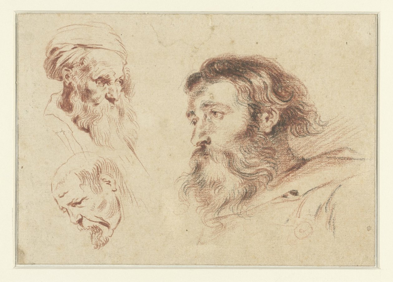Tre mænds hoveder af Jean Antoine Watteau (rejected attribution)