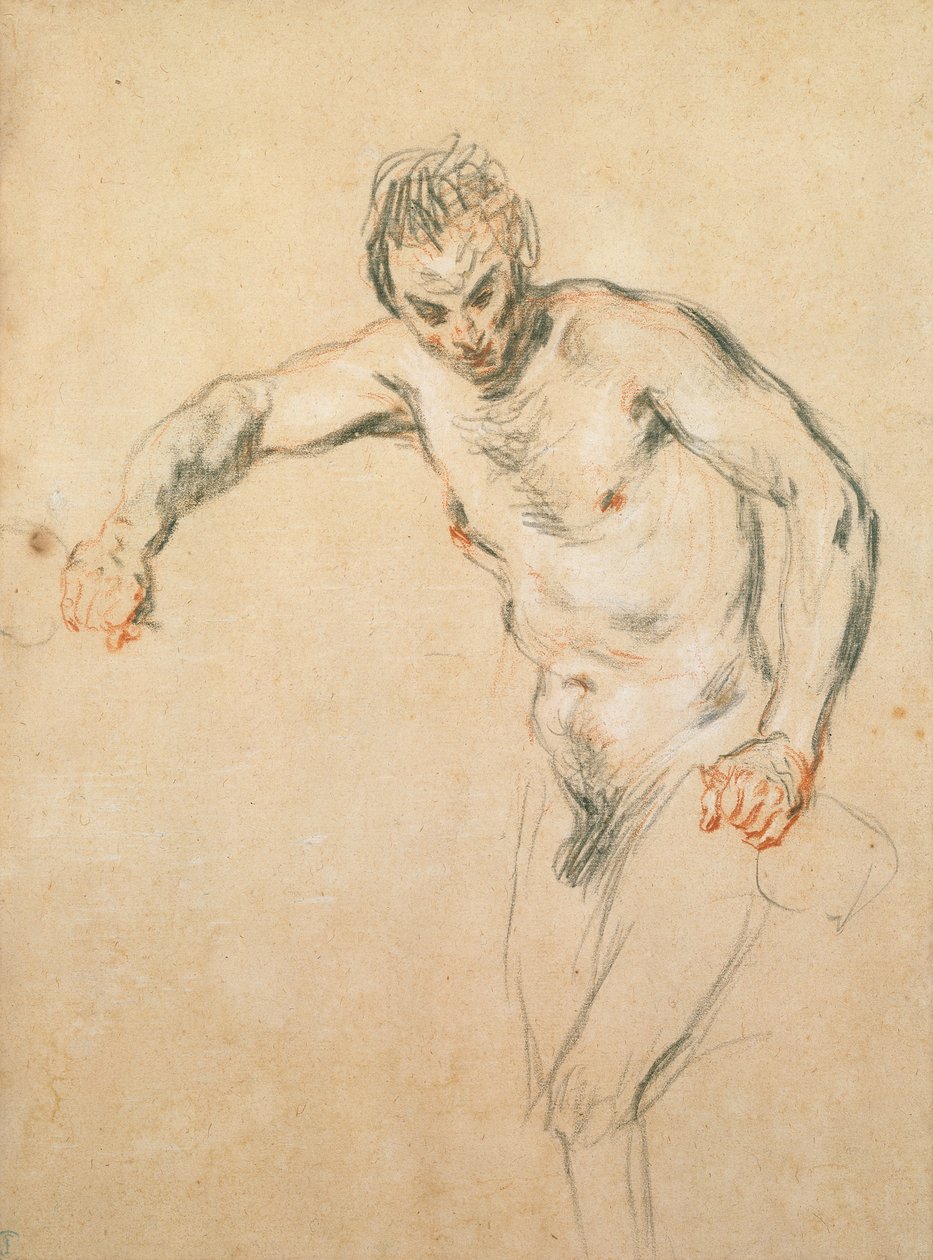 En satyr, der hælder vin, ca. 1716 (kridt på papir) af Jean Antoine Watteau
