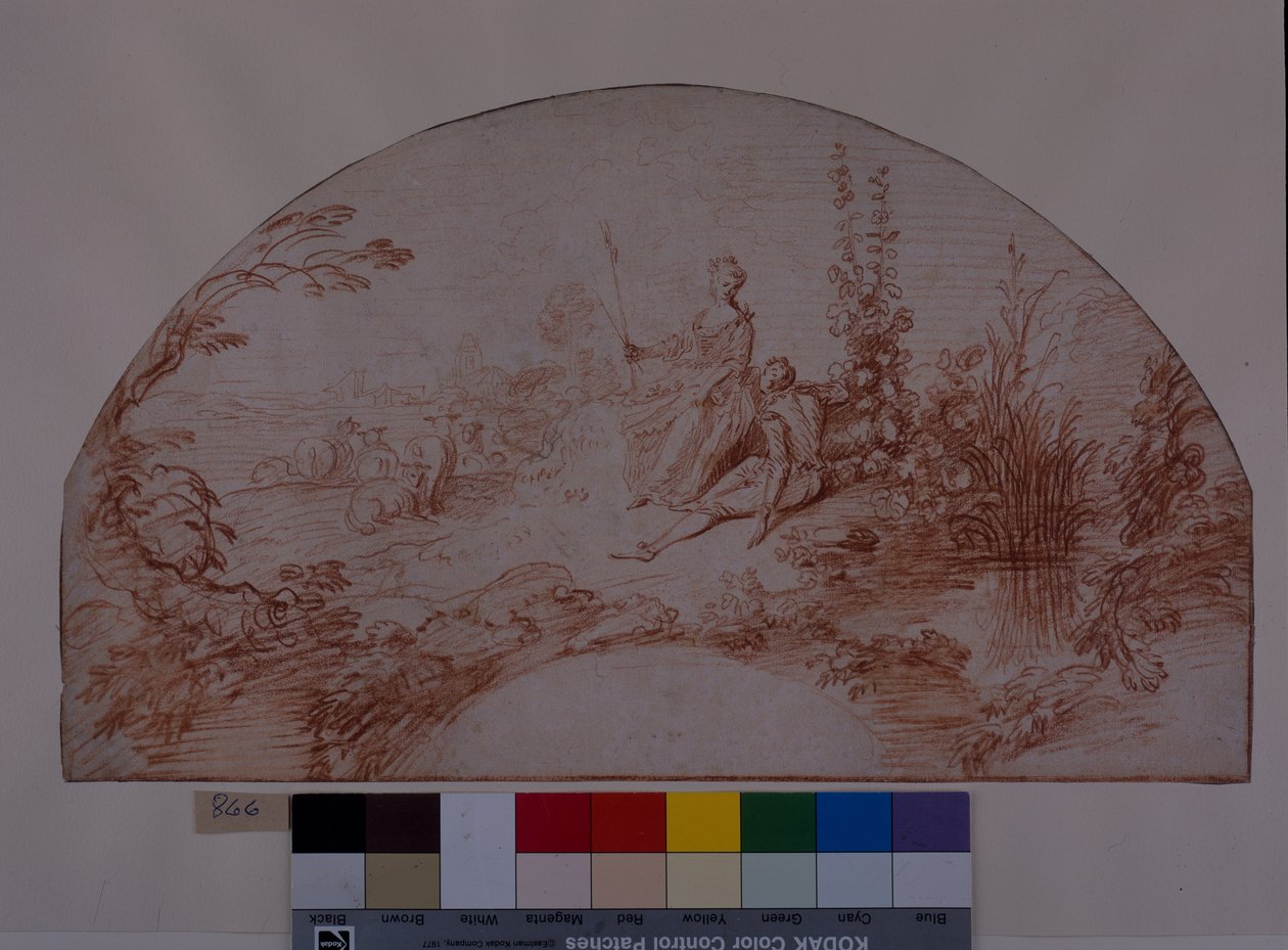 En hyrdinde siddende med sin svane (rødt kridt på hvidt papir) af Jean Antoine Watteau