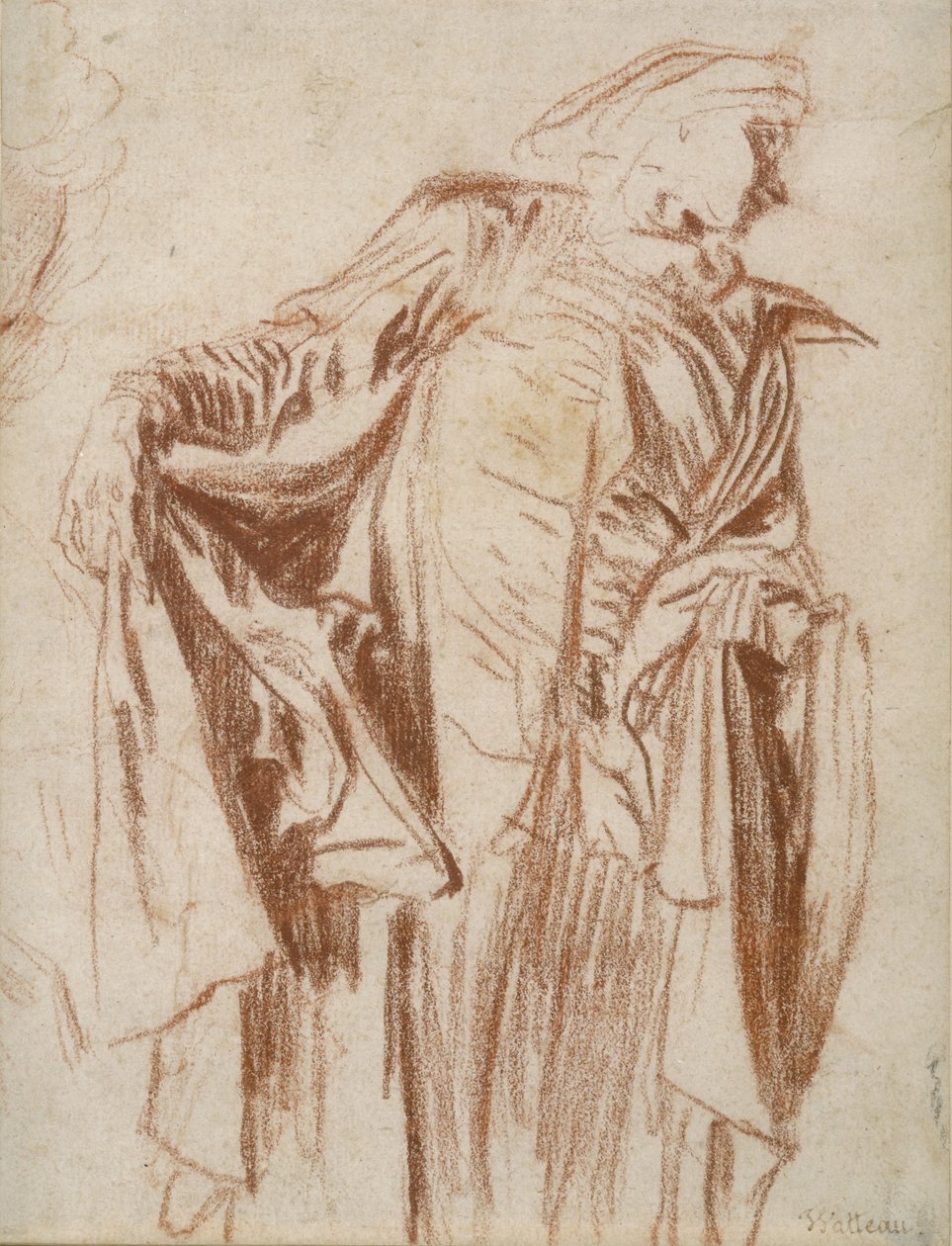 Skuespiller stående med hovedet drejet til højre, ca. 1719-1720 af Jean Antoine Watteau