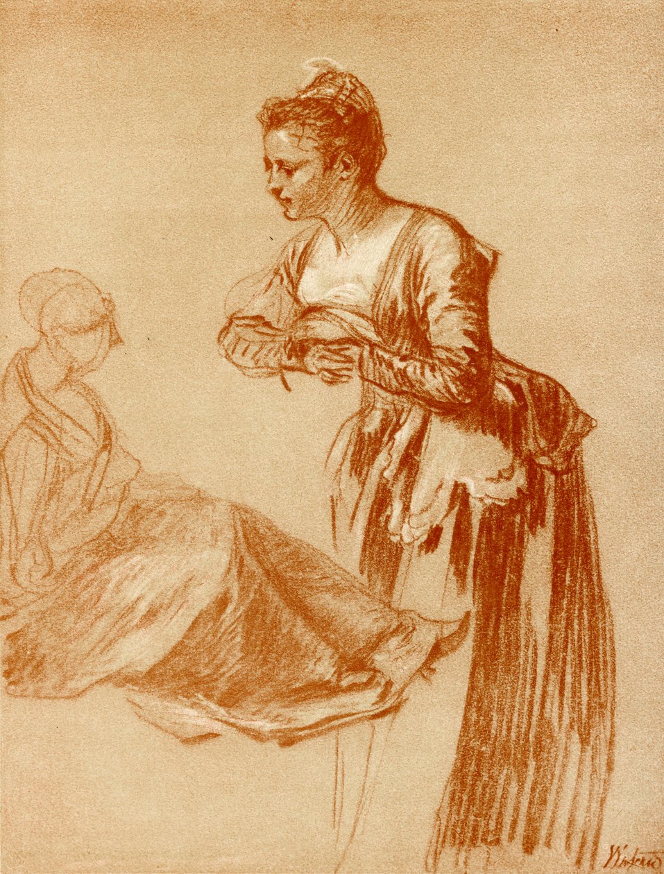 Figurstudier for en stående og en siddende pige af Jean Antoine Watteau