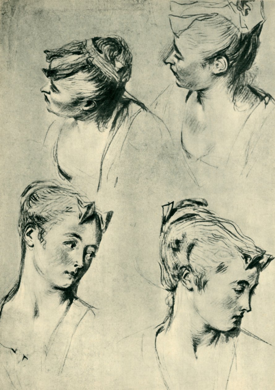 Fire undersøgelser af kvindelige hoveder, begyndelsen af det 18. århundrede, 1943. af Jean Antoine Watteau