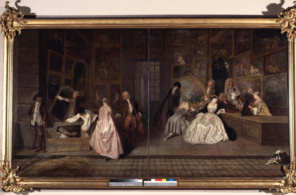 Gersaints tegn. Edme Francois Gersaint (1694-1750) var en kunsthandler. Maleri af Jean Antoine Watteau (1684-1721). 1720. Tyskland, Berlin, Charlottenburg Slot af Jean Antoine Watteau