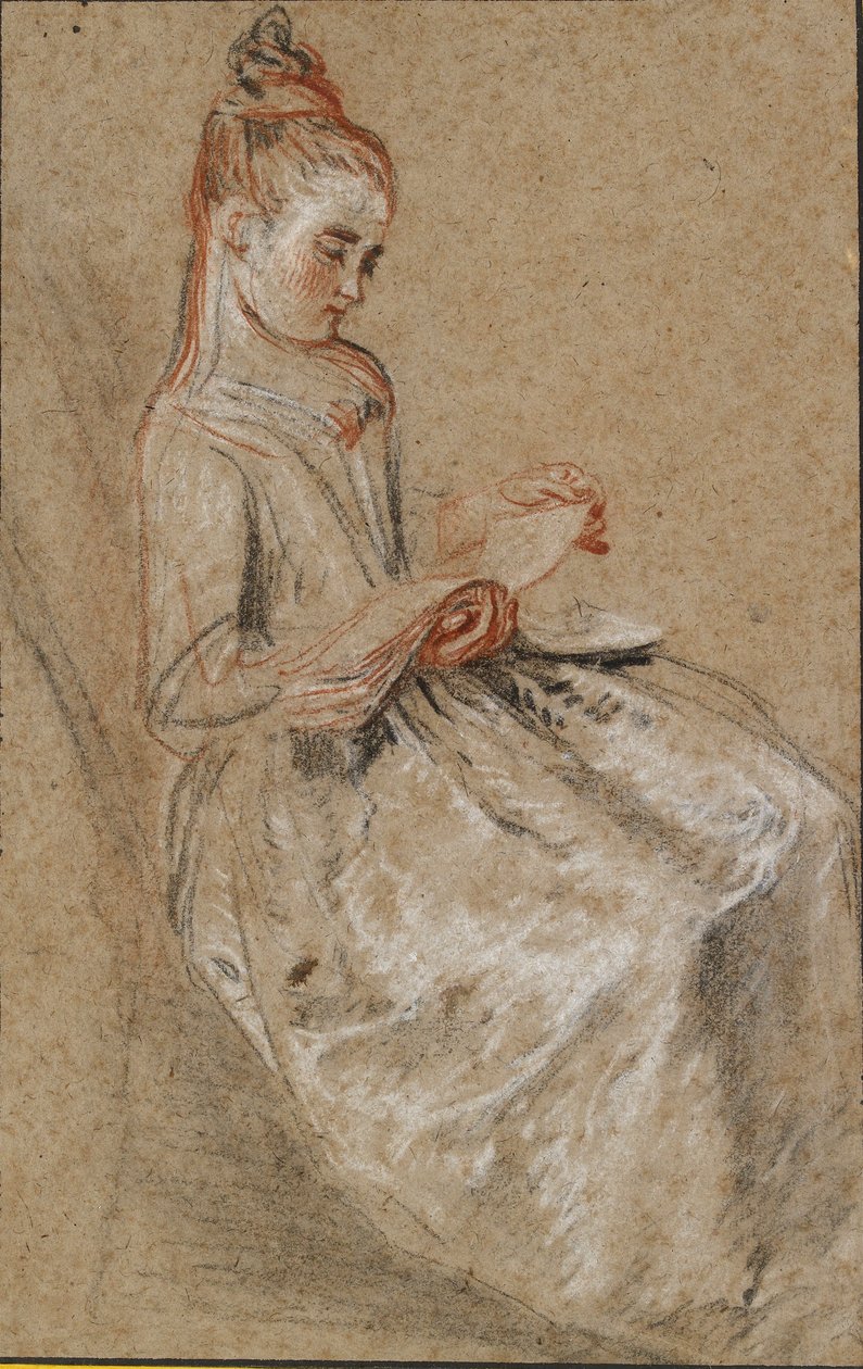 Pige siddende med en musikbog på skødet, begyndelsen af det 18. århundrede af Jean Antoine Watteau