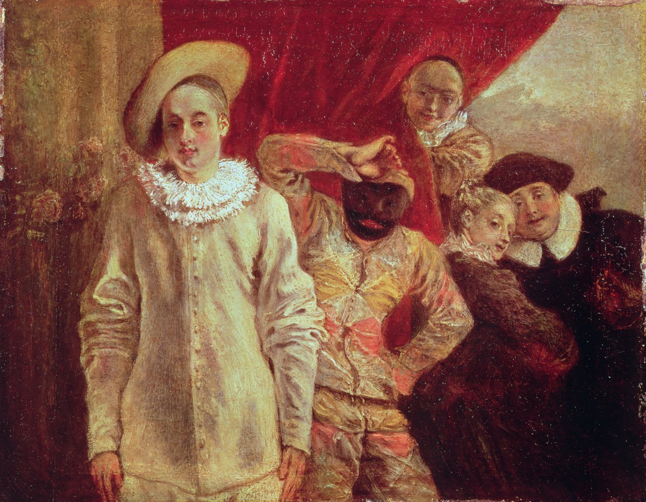Harlekin, Pjerrot og Scapin, skuespillere fra Commedia dell