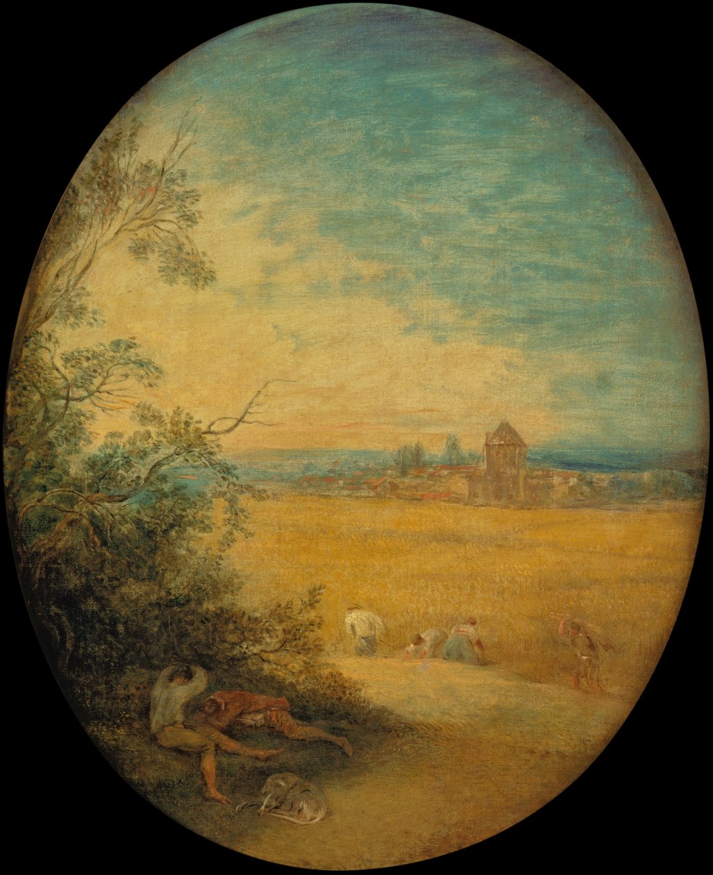 Hømagere på en mark, sommer (olie på lærred) af Jean Antoine Watteau
