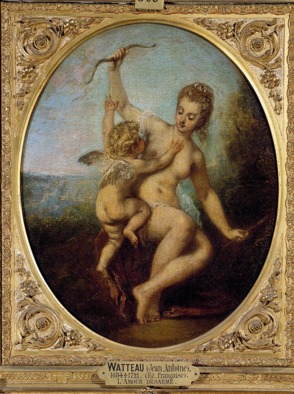 Kærlighed afvæbner maleri af Jean Antoine Watteau (1684-1721) 1700-tallet af Jean Antoine Watteau