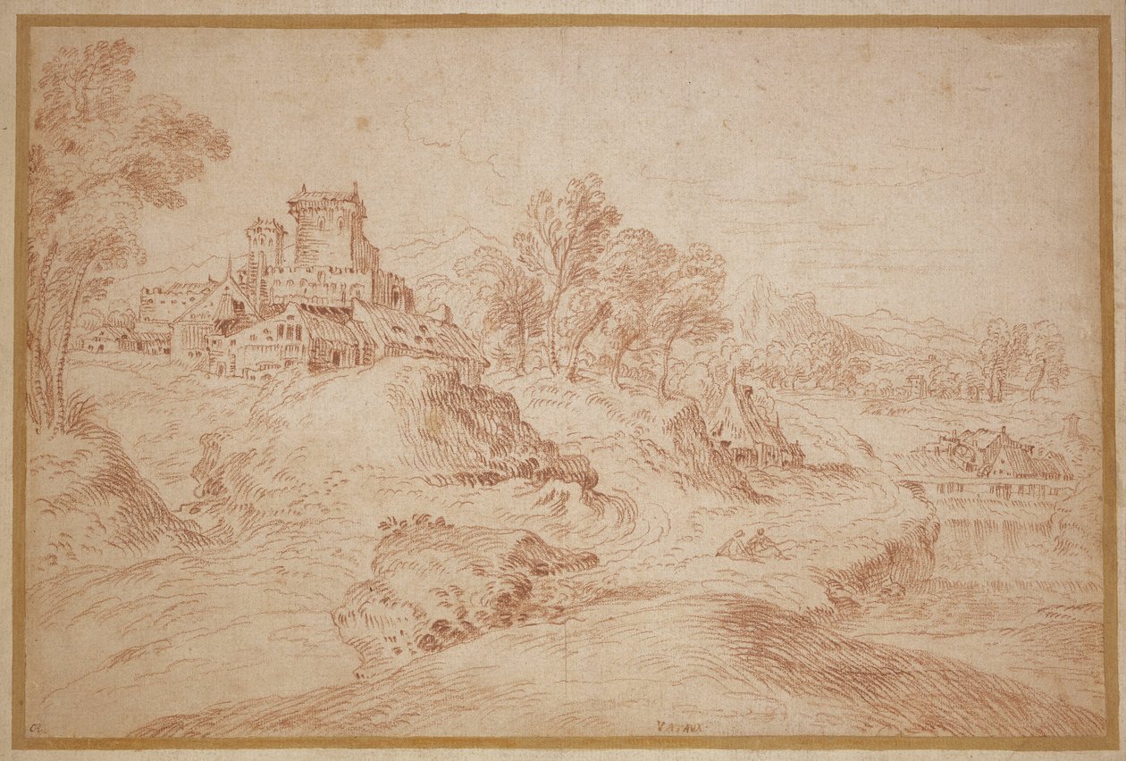 Landskab med et slot af Jean Antoine Watteau