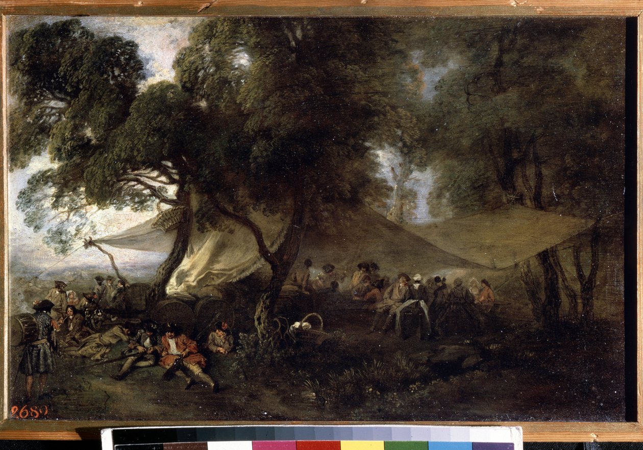 ""Pustet fra krigen"". (Pust fra krig). Maleri af Jean Antoine Watteau (1684-1721), ca. 1716. Olie på kobber. Eremitagemuseet, Sankt Petersborg. af Jean Antoine Watteau