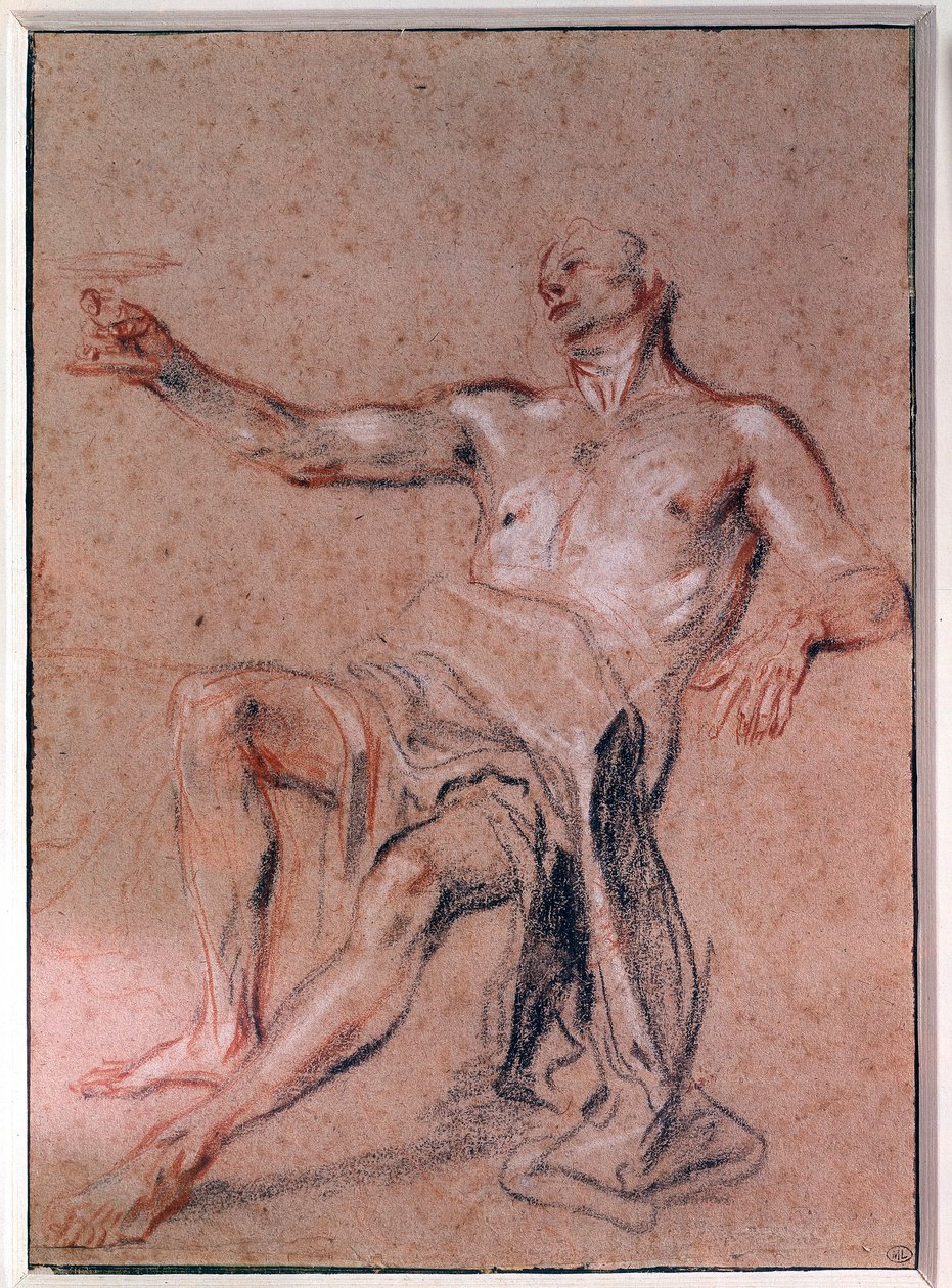 Man Nude Blyantstegning af Jean Antoine Watteau (1684-1721) Paris fra det 18. århundrede, Musee du Louvre af Jean Antoine Watteau