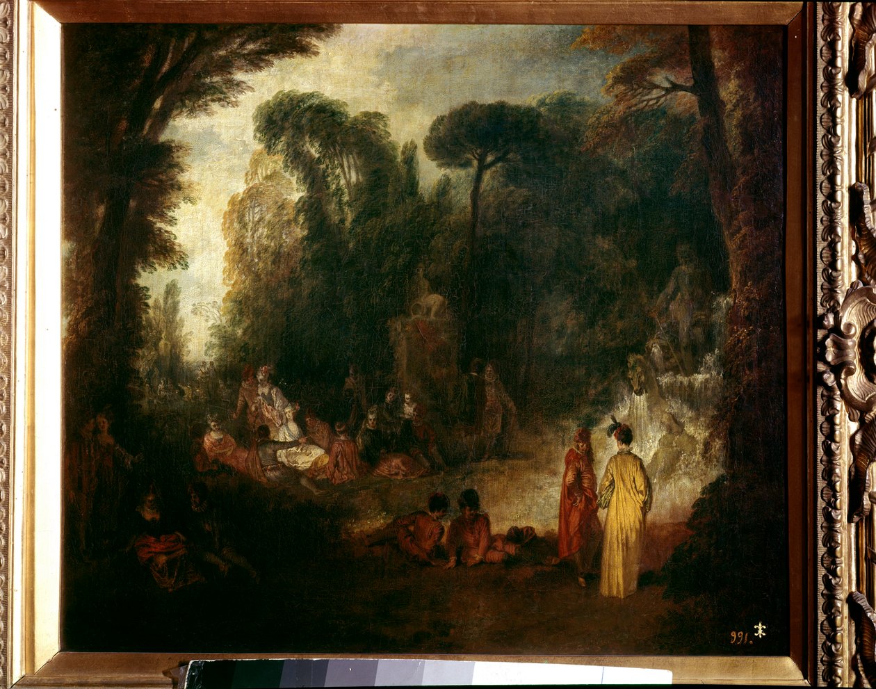 Fest i en park Picnic, snak og gåtur i skoven. Maleri af Jean Antoine Watteau (1684-1721), omkring 1712-1713. Olie på lærred. Mål: 48x55 cm. Madrid, Prado-museet af Jean Antoine Watteau