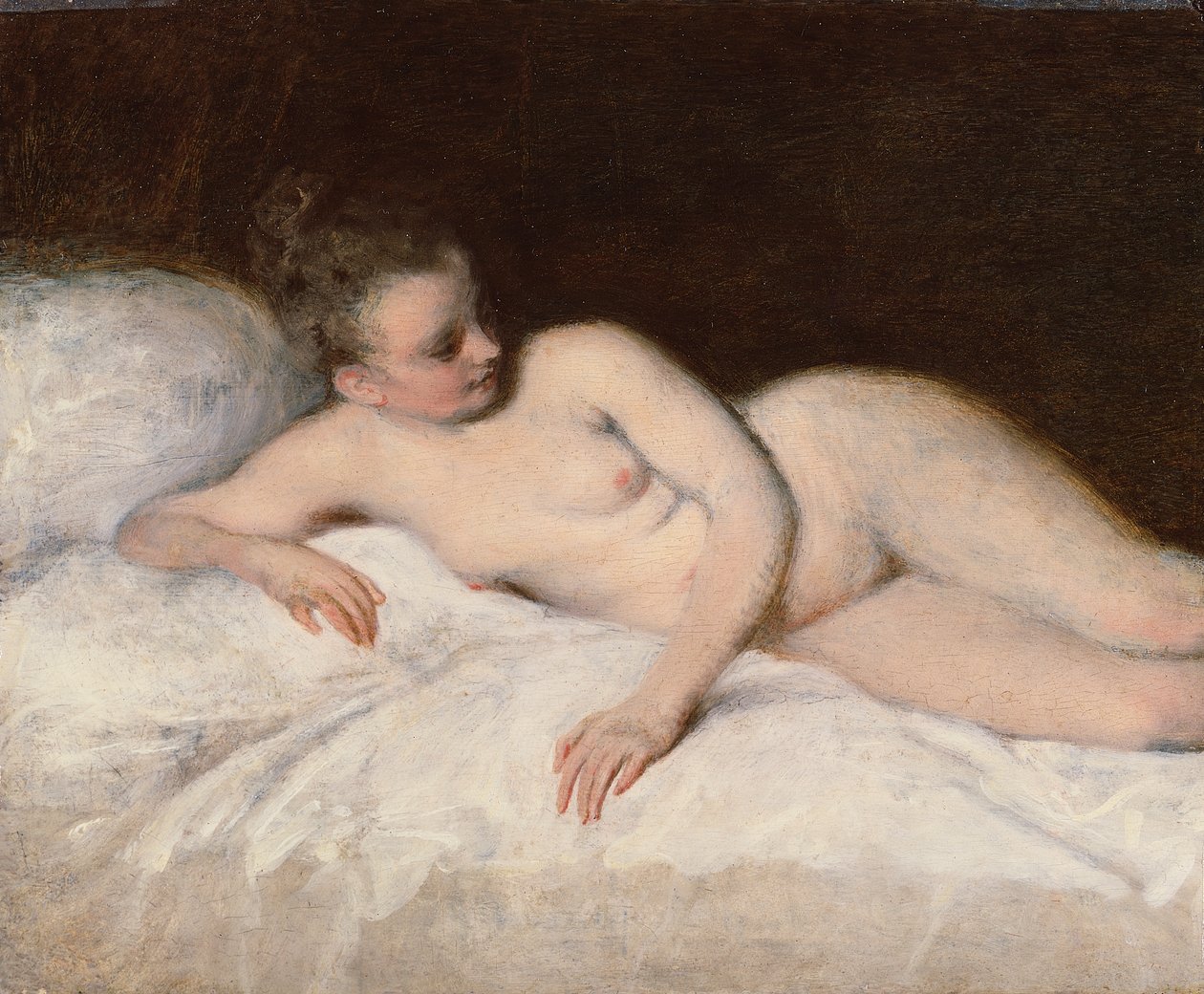 Liggende nøgen, ca. 1713-17 (olie på panel) af Jean Antoine Watteau
