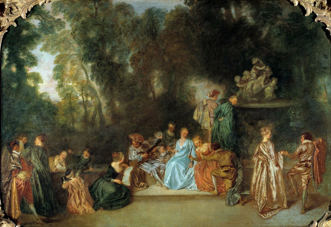 Fritidsgalante Maleri af Jean Antoine Watteau (1684-1721) Berlin fra det 18. århundrede, Museum Dahlem af Jean Antoine Watteau