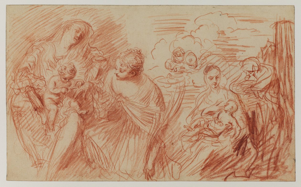 Ark med studier efter Old Masters (rødt kridt på papir) af Jean Antoine Watteau