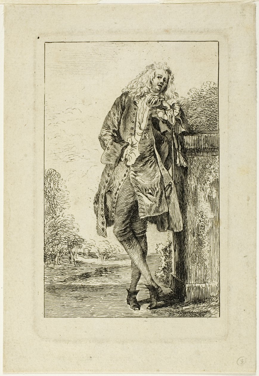 Stående mand lænet på albuen af Jean Antoine Watteau