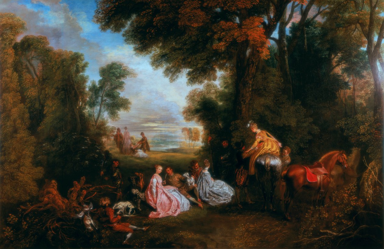 Stoppet under jagtjagtstævnet, 1717-1720. af Jean Antoine Watteau