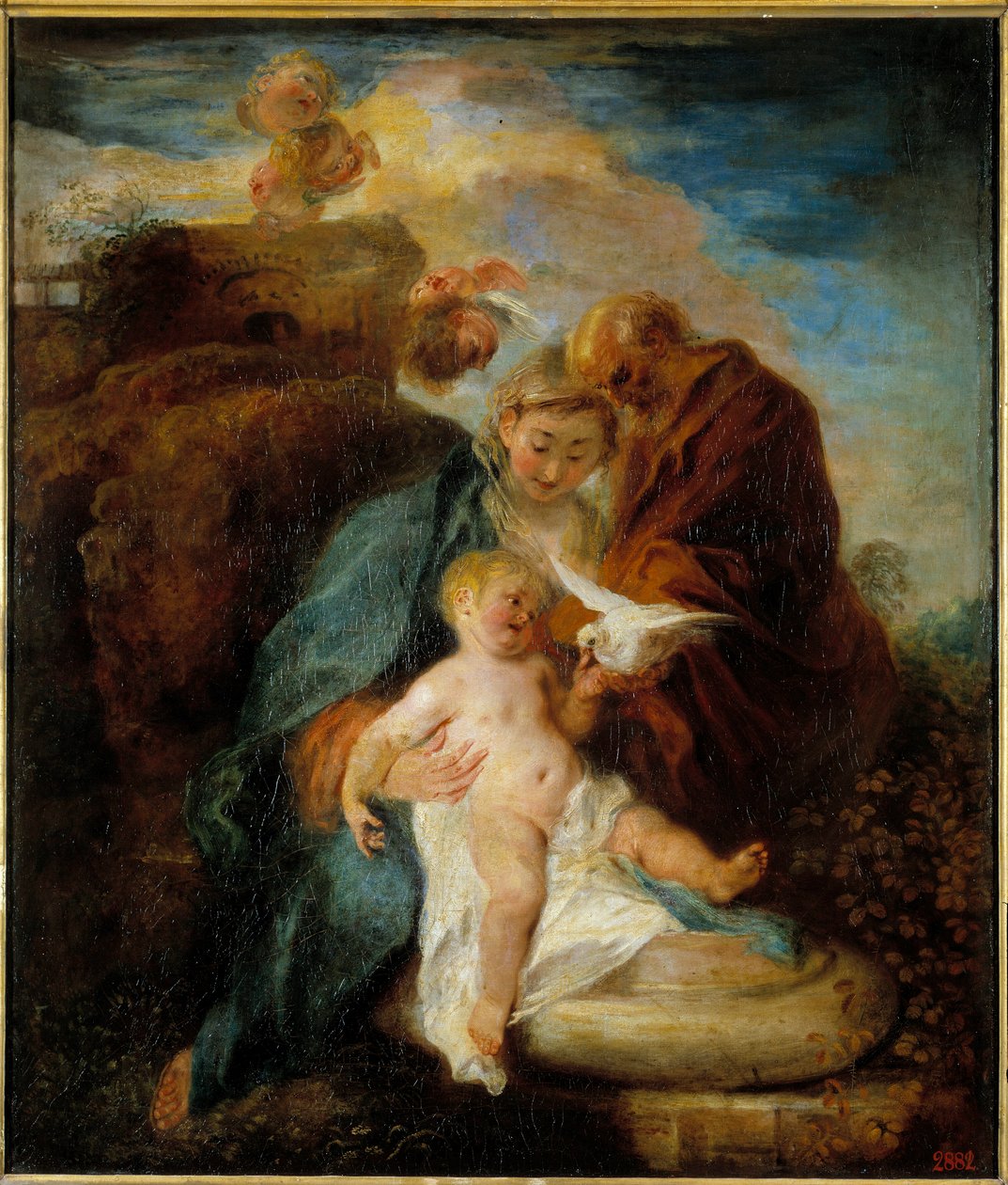 Den hellige familie, resten under flugten til Egypten Maleri af Jean Antoine Watteau (1684-1721) Sankt Petersborg fra det 18. århundrede, Eremitagemuseet af Jean Antoine Watteau