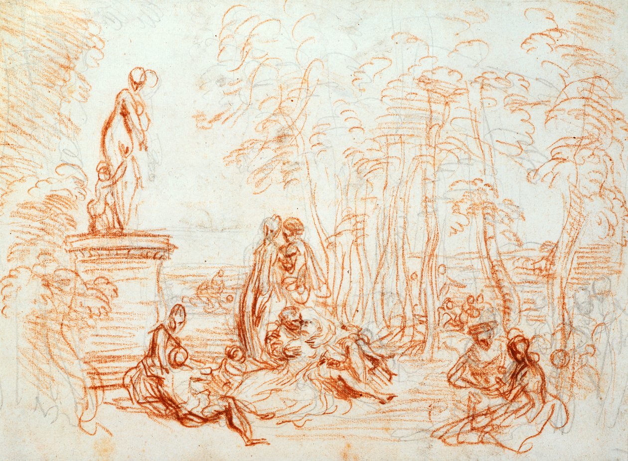 Kærlighedens glæde, skitse, 1700-tallet. af Jean Antoine Watteau