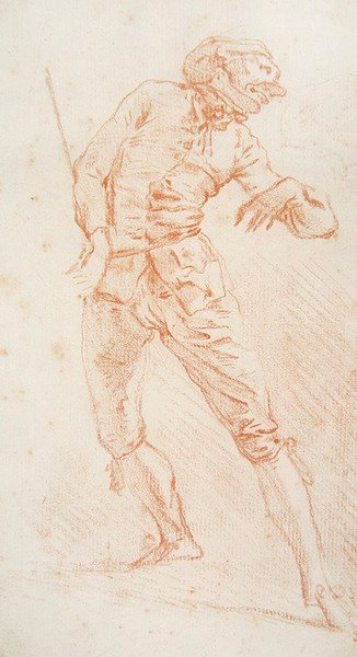 Sværdkæmperen (rødt kridt på papir) af Jean Antoine Watteau