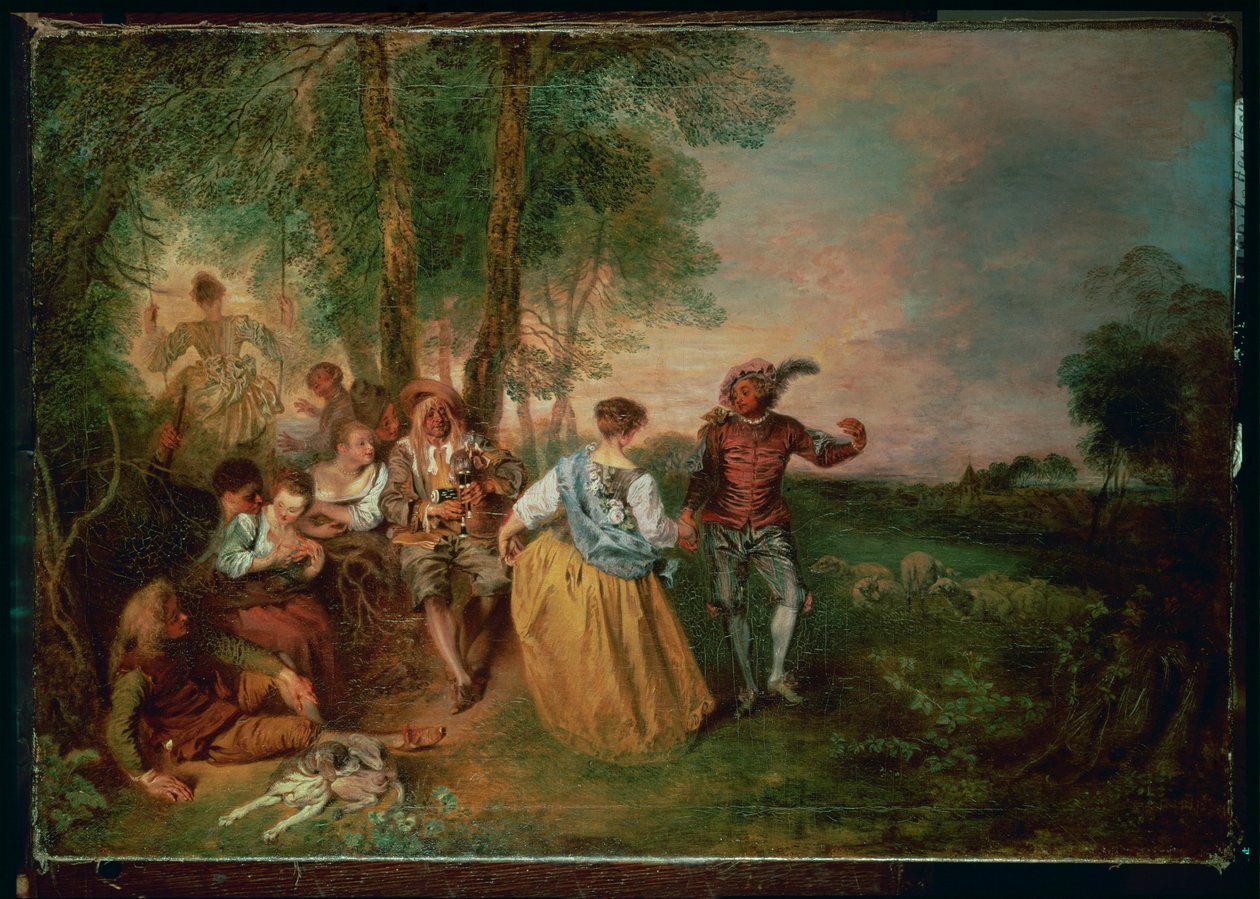 Hyrderne (maleri på træ) af Jean Antoine Watteau