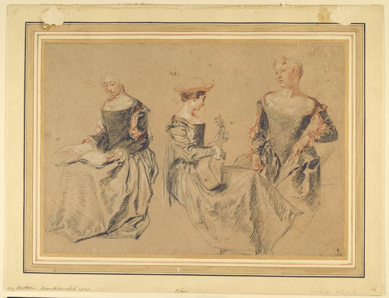 Tre undersøgelser af siddende kvinder af Jean Antoine Watteau