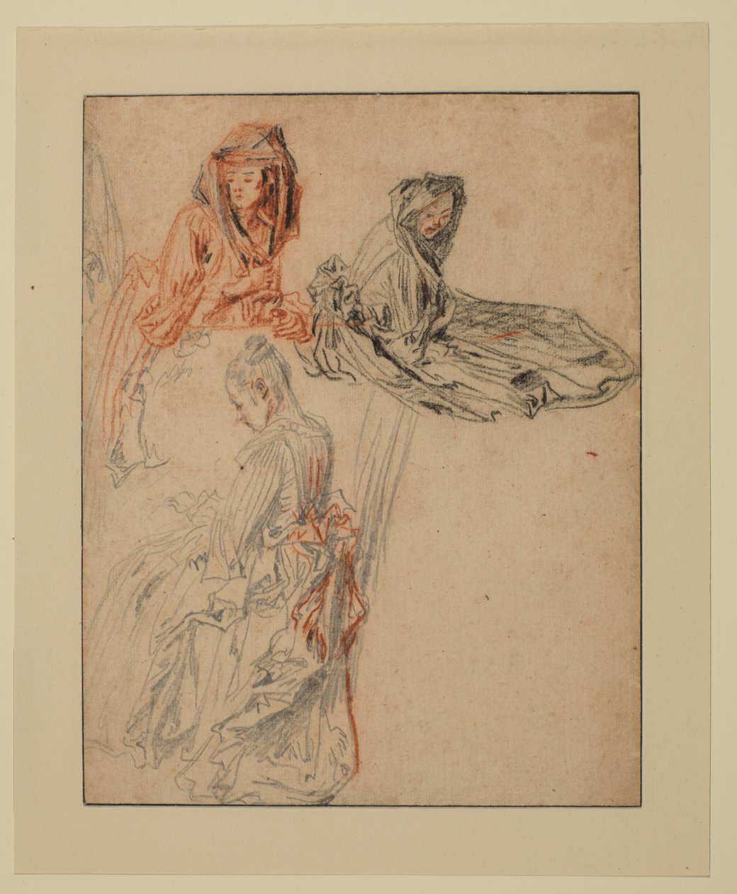 Tre undersøgelser af kvindeskikkelser, 1716 - 1718 ca af Jean Antoine Watteau