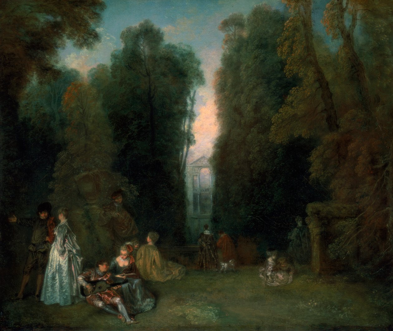 Udsigt gennem træerne i parken Pierre Crozat, 1715 af Jean Antoine Watteau