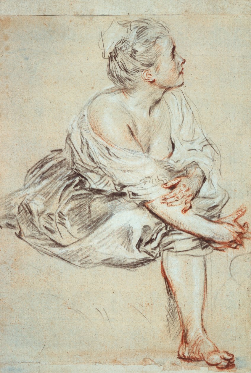 Kvinde siddende og drejet mod højre, c1716 af Jean Antoine Watteau