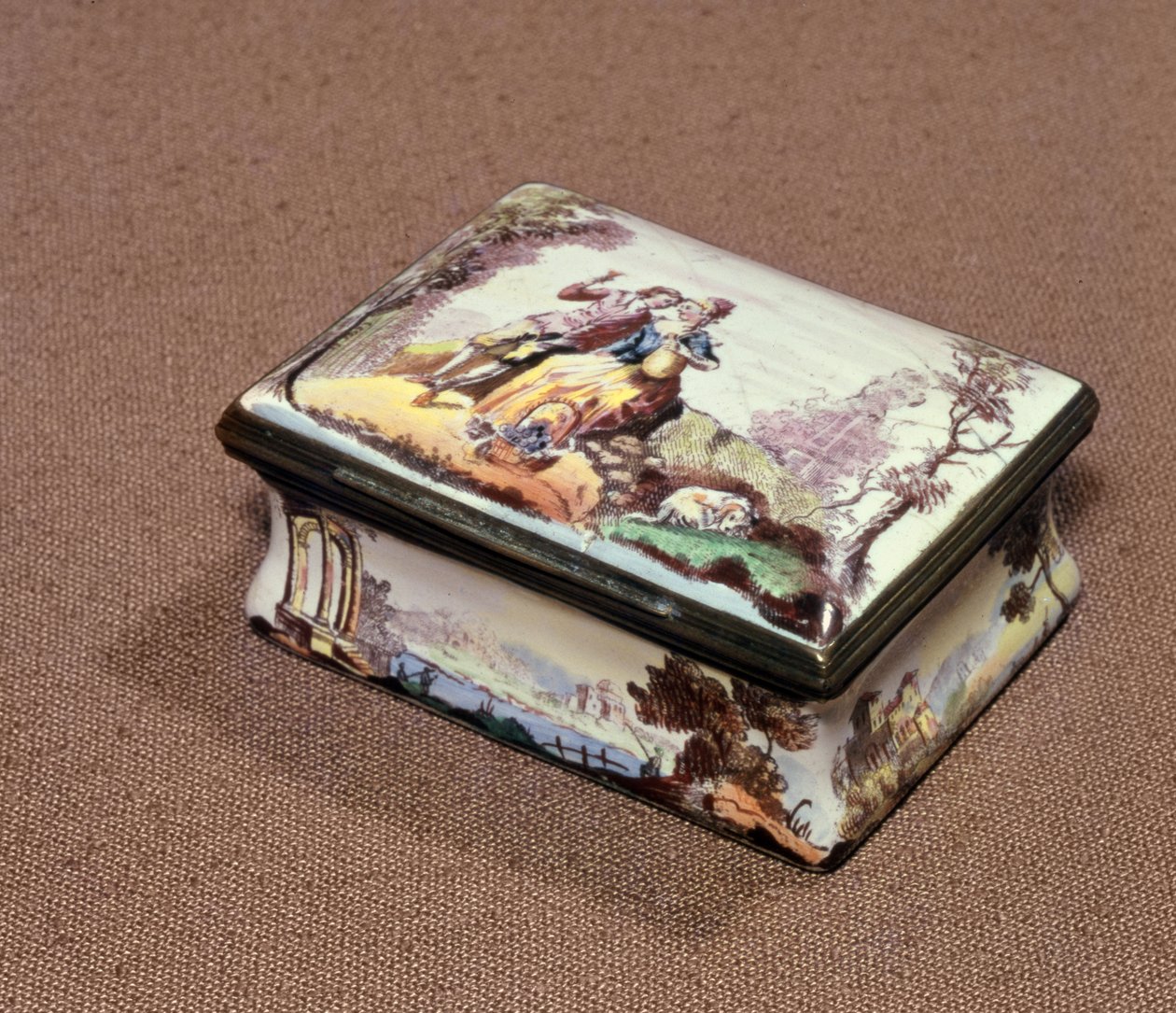 Snuffbox, Birmingham, ca. 1756 (overførselstrykt emalje) af Jean Antoine Watteau