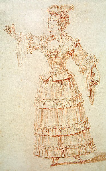 Dancer of the Opera (rødt kridt på papir) af Jean Antoine Watteau