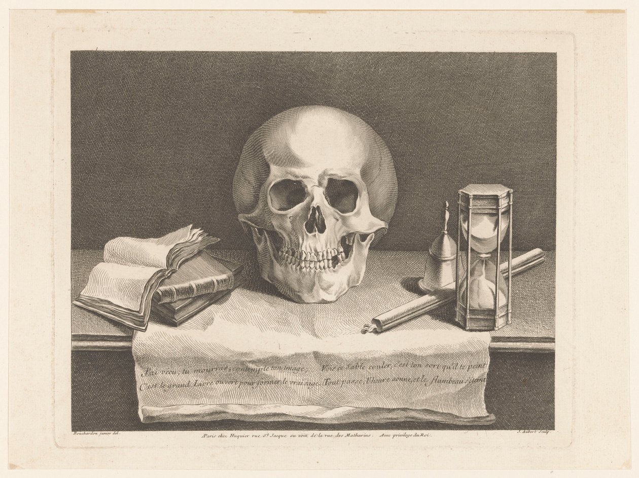 Stilleben med vanitas-symboler af Jean Aubert