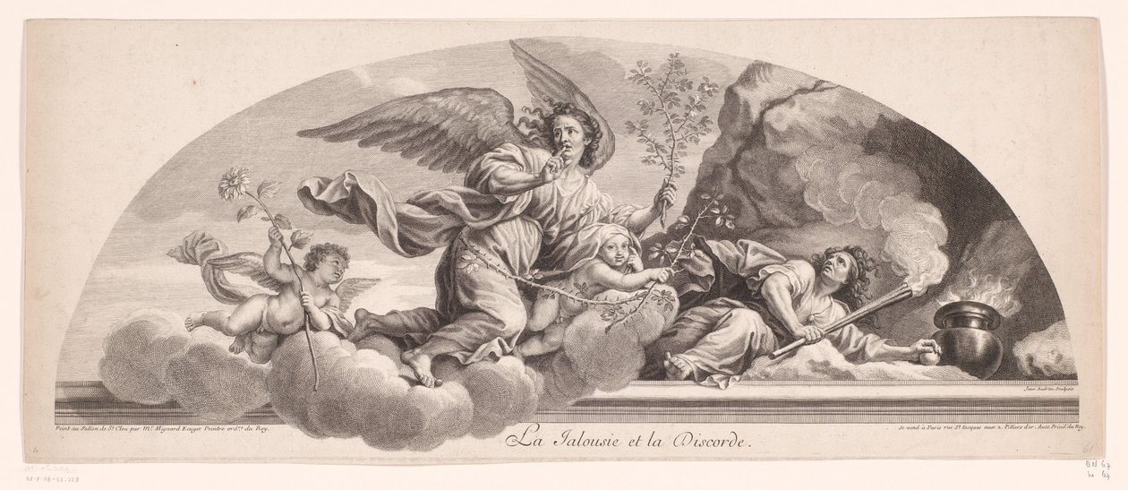 Allegorisk fremstilling med jalousi og uenighed La Jalousie et la Discorde (titel på objekt) af Jean Audran