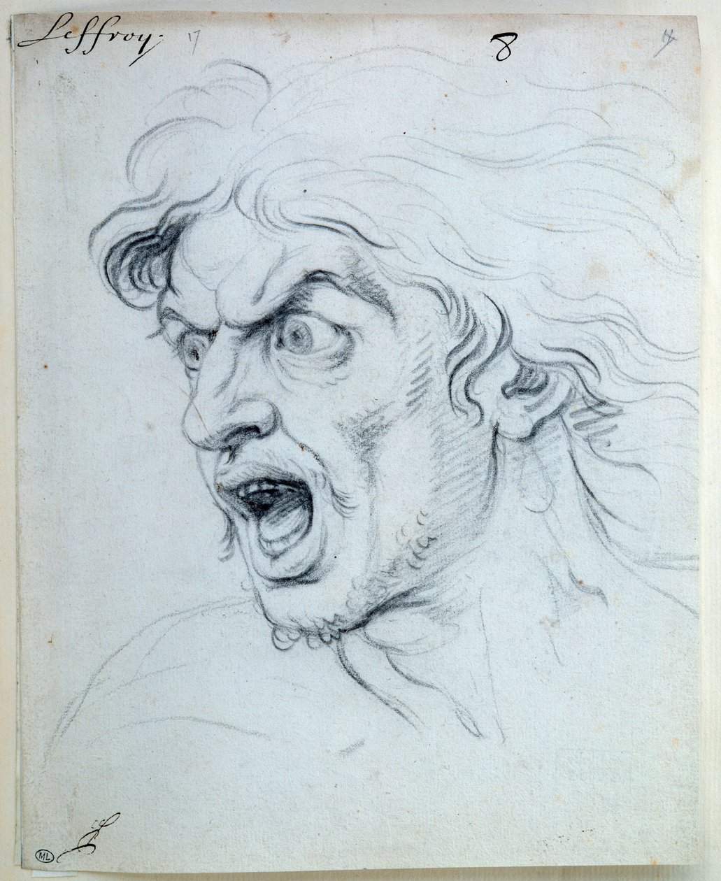 Udtryk for Sjælens Lidenskaber; den Frygtelige. Tegning af Jean Audran (1667-1756) af Jean Audran