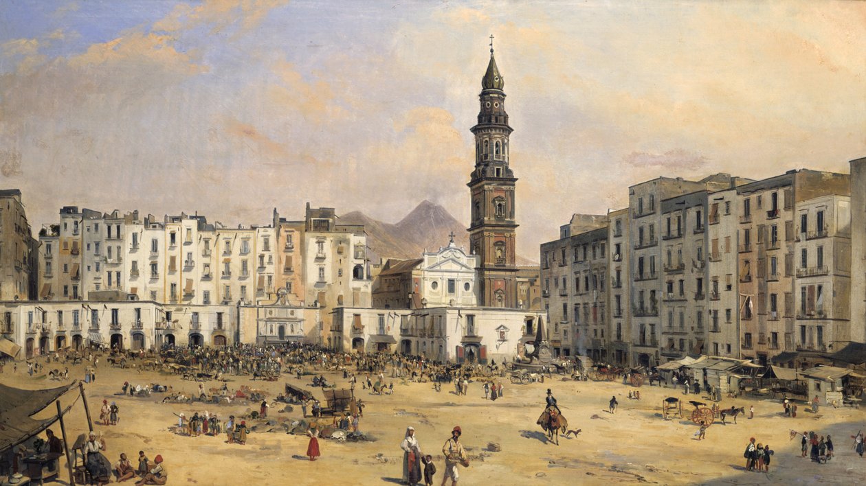 Piazza, Napoli, Italien, midten af det 19. århundrede af Jean Auguste Bard
