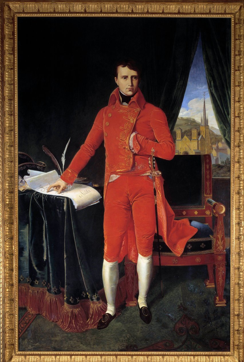 Portræt i fuld længde af Napoleon Bonaparte (1769-1821) som første konsul Maleri af Joseph Pel efter Jean-Auguste-Dominique Ingres (Jean Auguste Dominique) (1780-1867) 1929 søn. 1,2x2,2m. Malmaison, Slotsmuseet OBS! Brug af dette værk kan være underlagt af Jean Auguste Dominique (after) Ingres