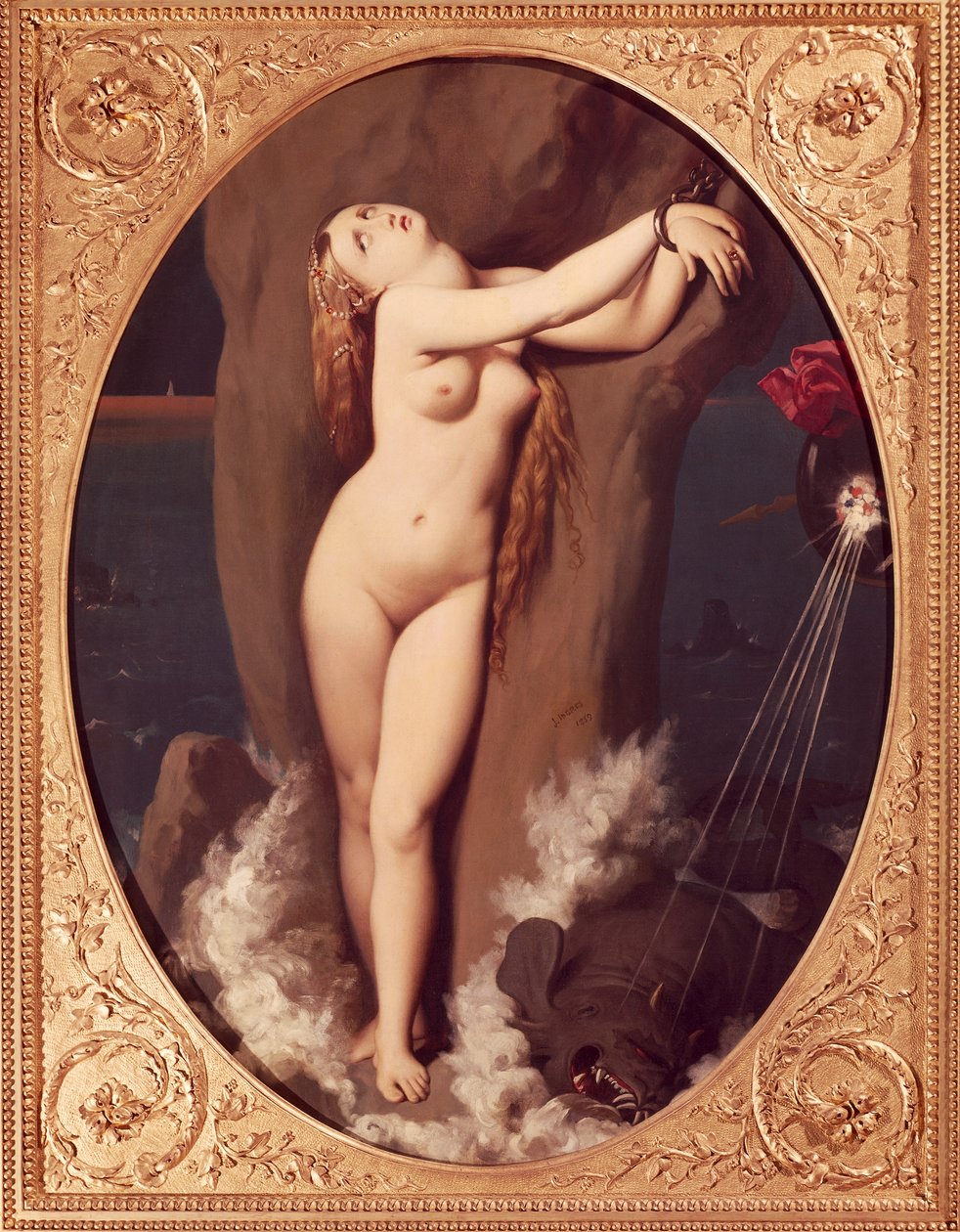 Angelica lænket af Jean Auguste Dominique Ingres (1780-1867), olie på lærred, 97x75 cm, Første version af Ruggiero, der redder Angelica af Jean Auguste Dominique Ingres