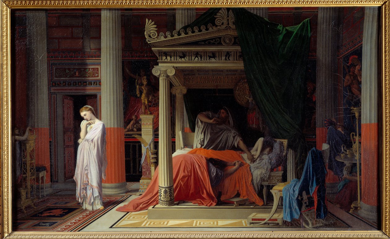Antiochus sygdom eller Antiochus og Stratonice Antiochus (324-261 f.Kr.) er træt af kærlighed til sin stedmor Stratonice. Maleri af Jean Auguste Dominique Ingres (1780-1867) 1840 søn. 0,57x0,98 m Chantilly, musee Conde - Sygdommen hos Antiochus eller Antio af Jean Auguste Dominique Ingres